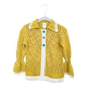 Wildflowers Clothing Co. Yellow Cardigan Teal Buttons Size 2T NWT